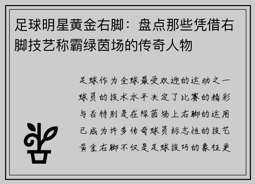 足球明星黄金右脚：盘点那些凭借右脚技艺称霸绿茵场的传奇人物